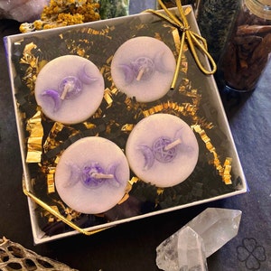 Triple Moon Goddess Pentacle Tealight Candles in Gift Box