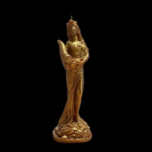 La Fortuna Figure Candle + Tyche + Abundantia + Luck + Money Drawing + 24K Gold Leaf + Sterling Silver + Roman & Greek Goddess