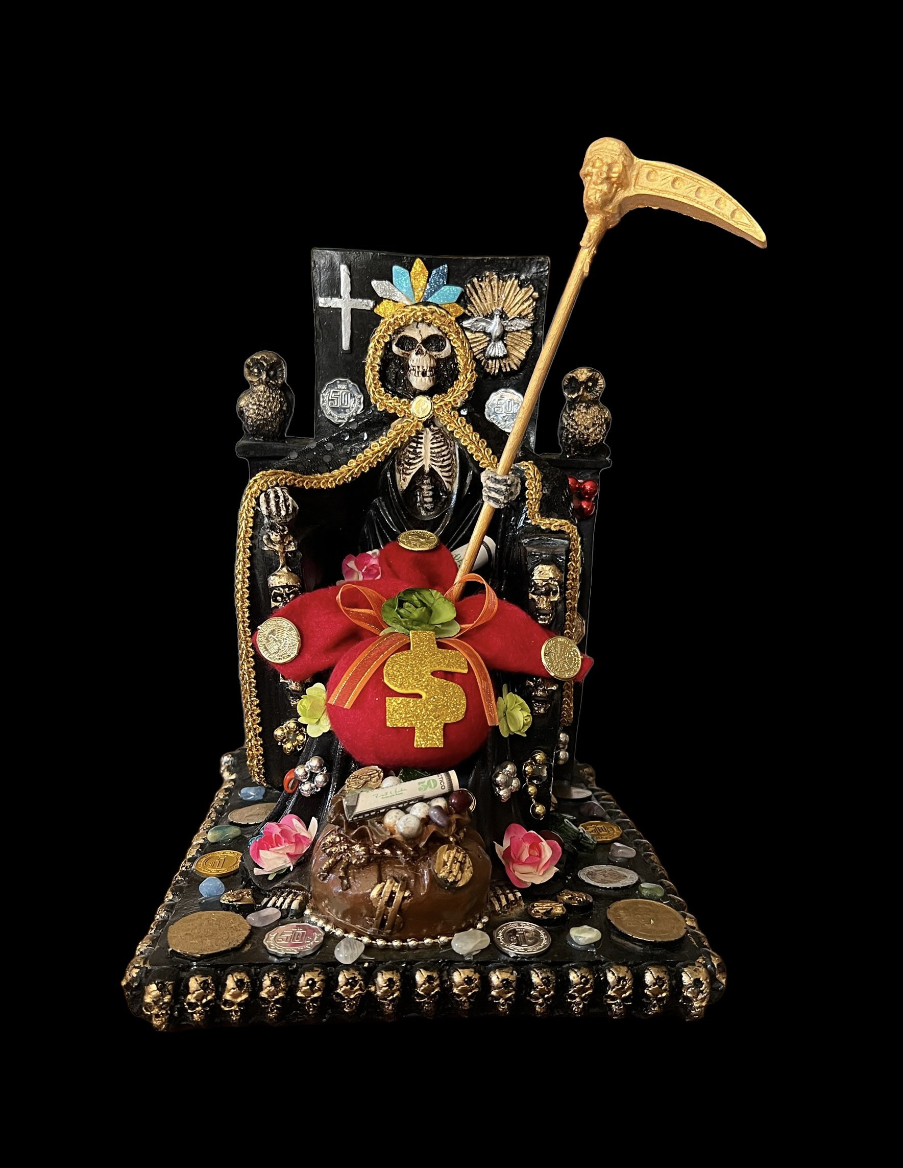 Santa Muerte Negra Seated Statue 24K Gold Baptized Fixed Made santa-muerte-negra-seated-statue-24k-gold-baptized-fixed-made