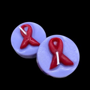 Three HIV/AIDS Awareness Red Ribbon Round Candles in Gift Box