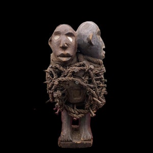 Nkisi Two-Headed with Glass Statue + Shigidi + Fetish from Kongo for Protection + One of a Kind