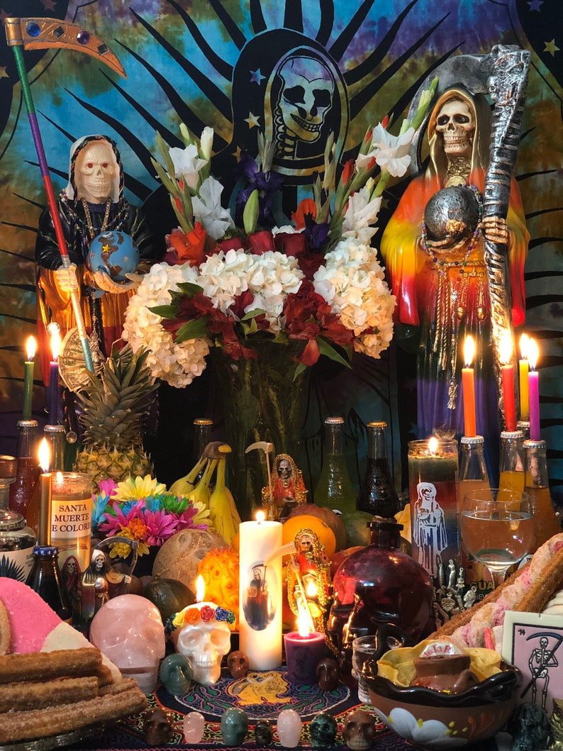 Santa Muerte Siete Colores Statue Rosary De Hilo Handcrafted Etsy Canada