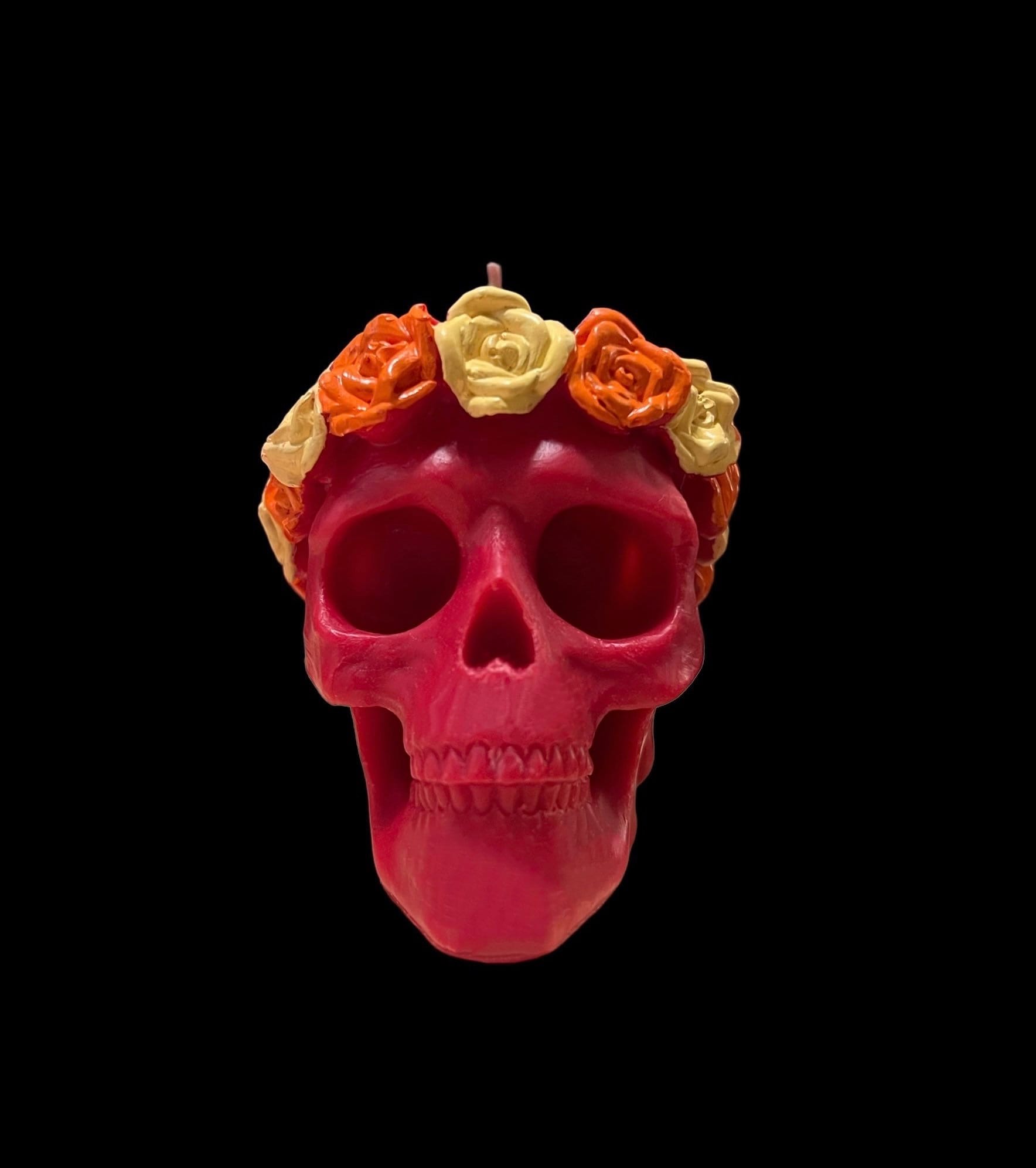 オレンジと黄色のバラのスカルキャンドル + 手描き - Etsy 日本