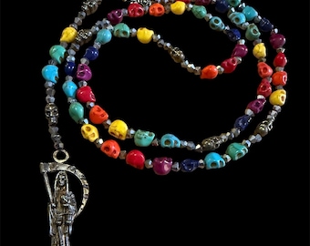 Santa Muerte Siete Colores Rosary de Hilo + All-Purpose + Love + Money + Luck + Handcrafted + Rosario