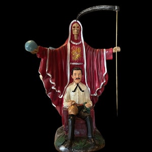 Santa Muerte & Jesus Malverde Statue + 24K Gold + Getauft + Sterling Silber