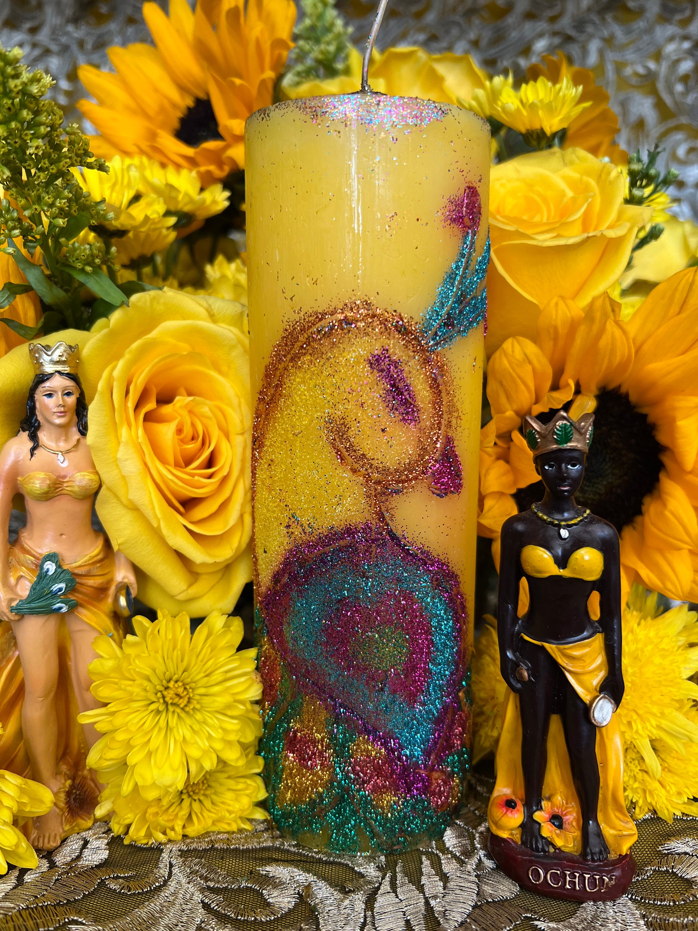 Oshun Hand-carved Candle + 24K Gold + Ochun + Orisha + Santeria +
