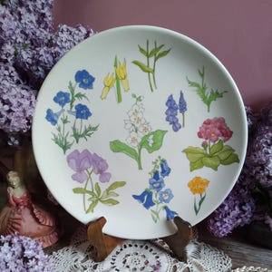 Large Vintage Ernestine Salerno Wild Flower Chop Plate / Serving Tray / Serving Platter in Floral Motif / Mid Century Italian Ceramic Dishes