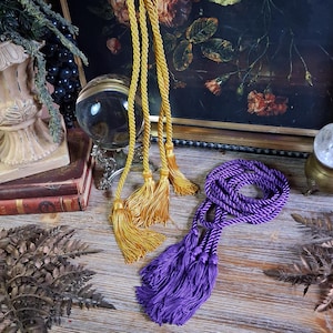 Gold and Purple Vintage Curtain & Drapery Tassel Tiebacks / Braided French Baroque Tapestry Tie / Dark Gothic Cottage Witchy Decor