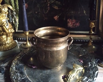 Vintage Brass Witch Cauldron / Baroque Brass Planter / Plant Pot / Ritual Offering Dish / Witchy Decor