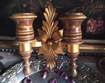 Vintage 2 Arm Wooden Candle Holder /  Double Arm Wall Sconce Candle Holder / Taper Candle Holder / Rustic Wood Decor / Witchy Decor