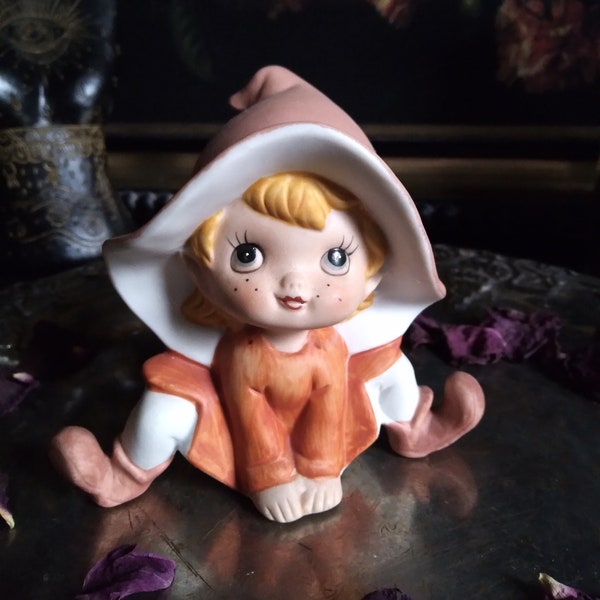 Vintage Homco Sitting Elf Figurine / Kitsch Pixi Figurine / Creepy Cute Decor