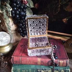 Vintage Cut Crystal Jewelry Casket / Gold Baroque Lead Crystal Glass Jewelry Casket / Jewelry Box / Trinket Box / Gothic Witchy Decor