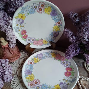 2 Vintage Ernestine Salerno Dinner Plate, Floral Plate, Large Hand Painted Pastel Watercolor Flower Plate, Mid Century Italian Ceramic Dish