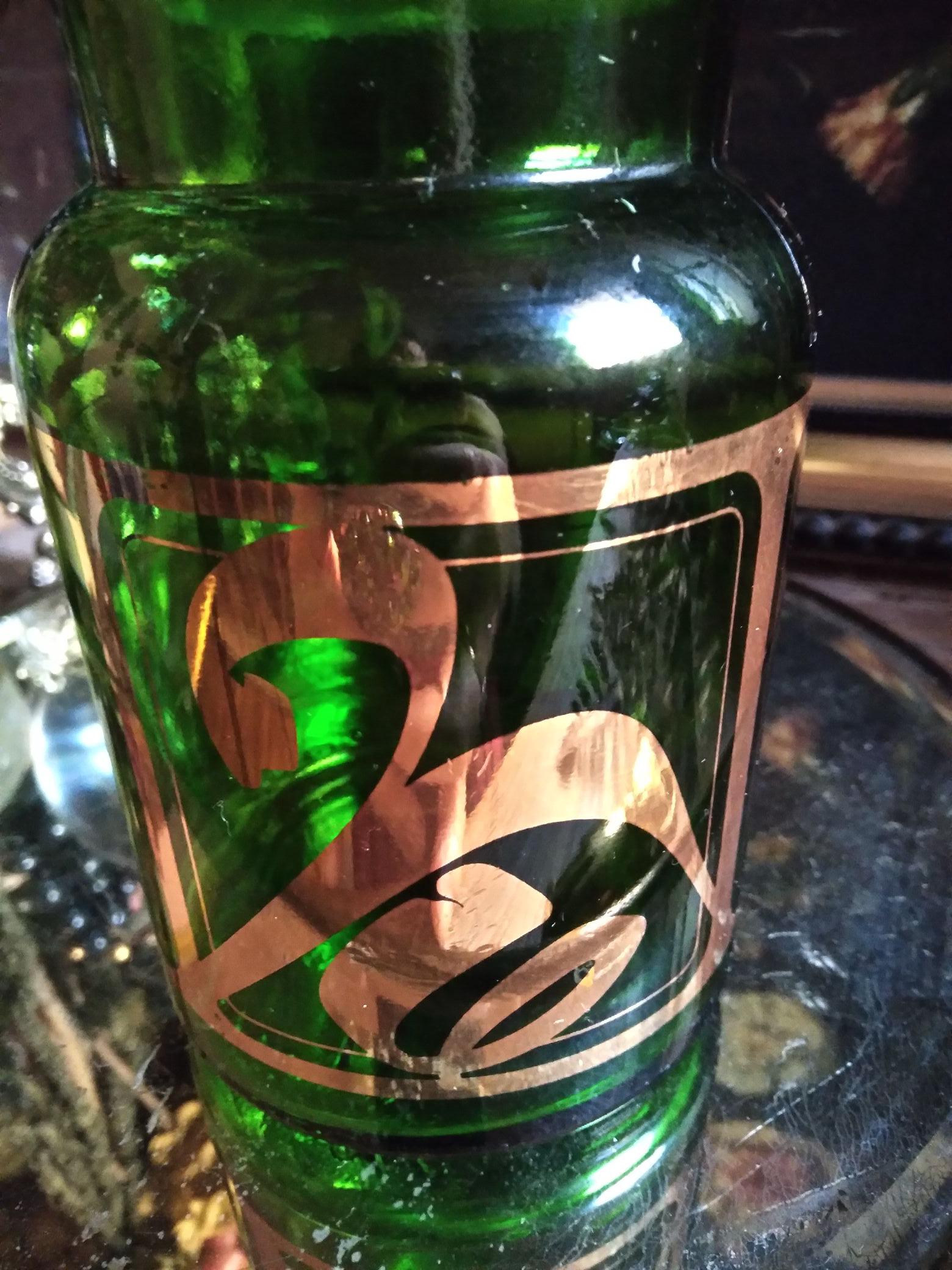 ヴィンテージグリーンガラスキャニスター（蓋付き）/蓋付きバブル