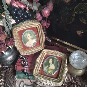2 Vintage Baroque Lady Portrait Wall Plaques / Pair Gothic Wall Hanging / Ornate Maximalist Wall Plaque / Velvet Cameo / Gothic Witchy Decor