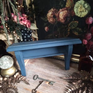 Small Vintage Blue Wooden Shelf / Herb Rack / Apothecary Wood Shelf / Curio Crystal Display Shelf / Wall Shelf / Cottage Witchy Decor