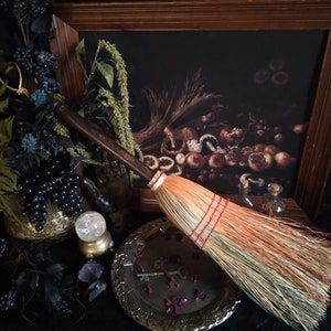 Large Vintage Besom Whisk with Wood Handle / Altar Broom / Primitive Farmhouse Kitchen Wood Stove Hearth Hand Broom / Cottage Witch Broom