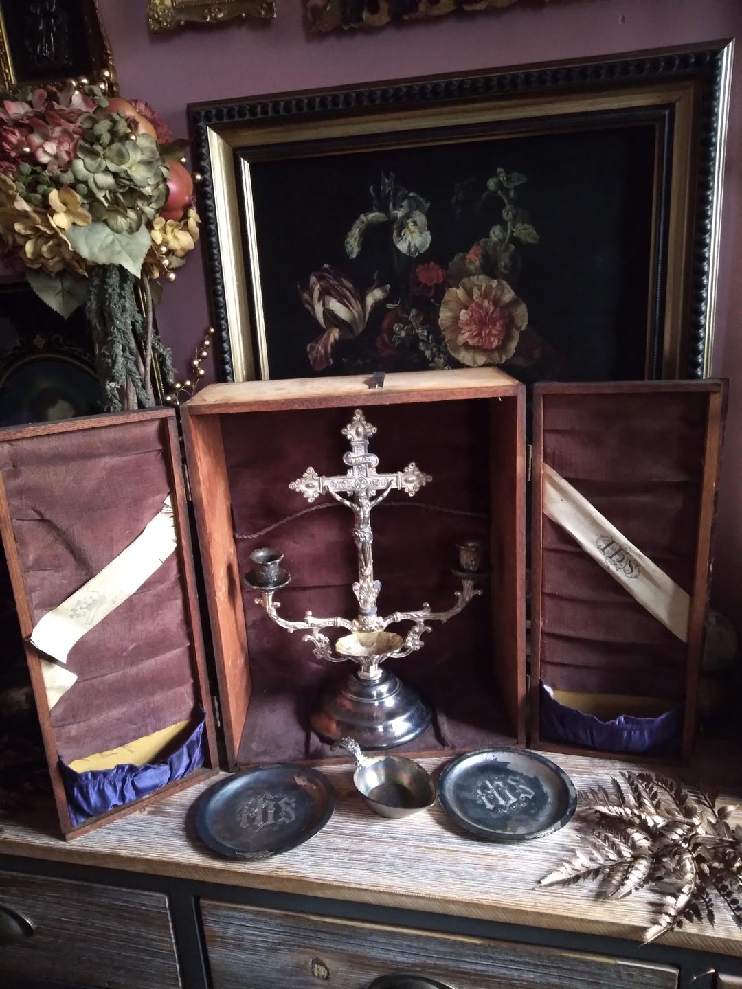 Epic VERY OLD Antique 19th Century Catholic Last Rites Communion
