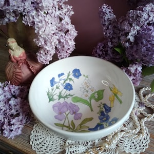 Vintage Ernestine Salerno Serving Bowl in Wild Flower Motif / Large Salad Bowl Watercolor Flowers / Mid Century Italian Ceramic Dishes