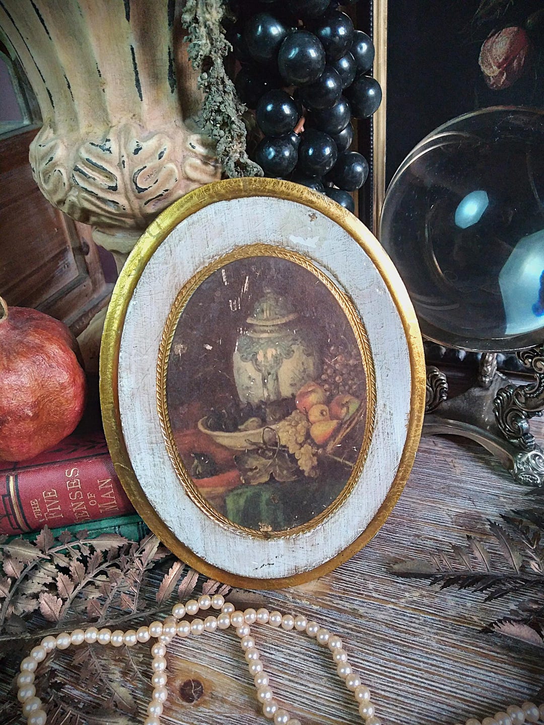 Vintage Italian Golden Florentine Painting of Fruit Still Life / Small ...