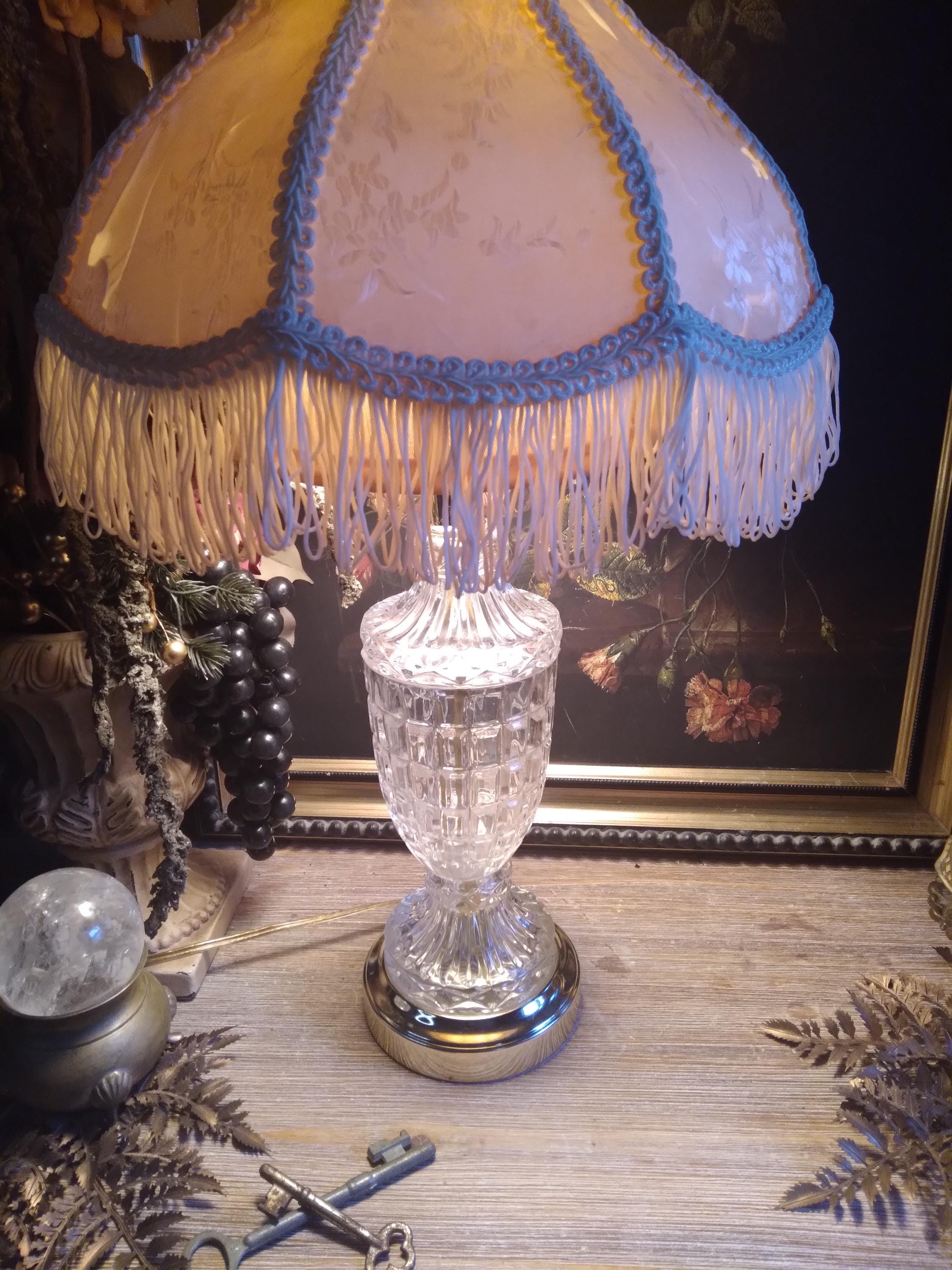 Vintage Leviton Cut Glass Crystal Gold Table Lamp / Brass & Clear
