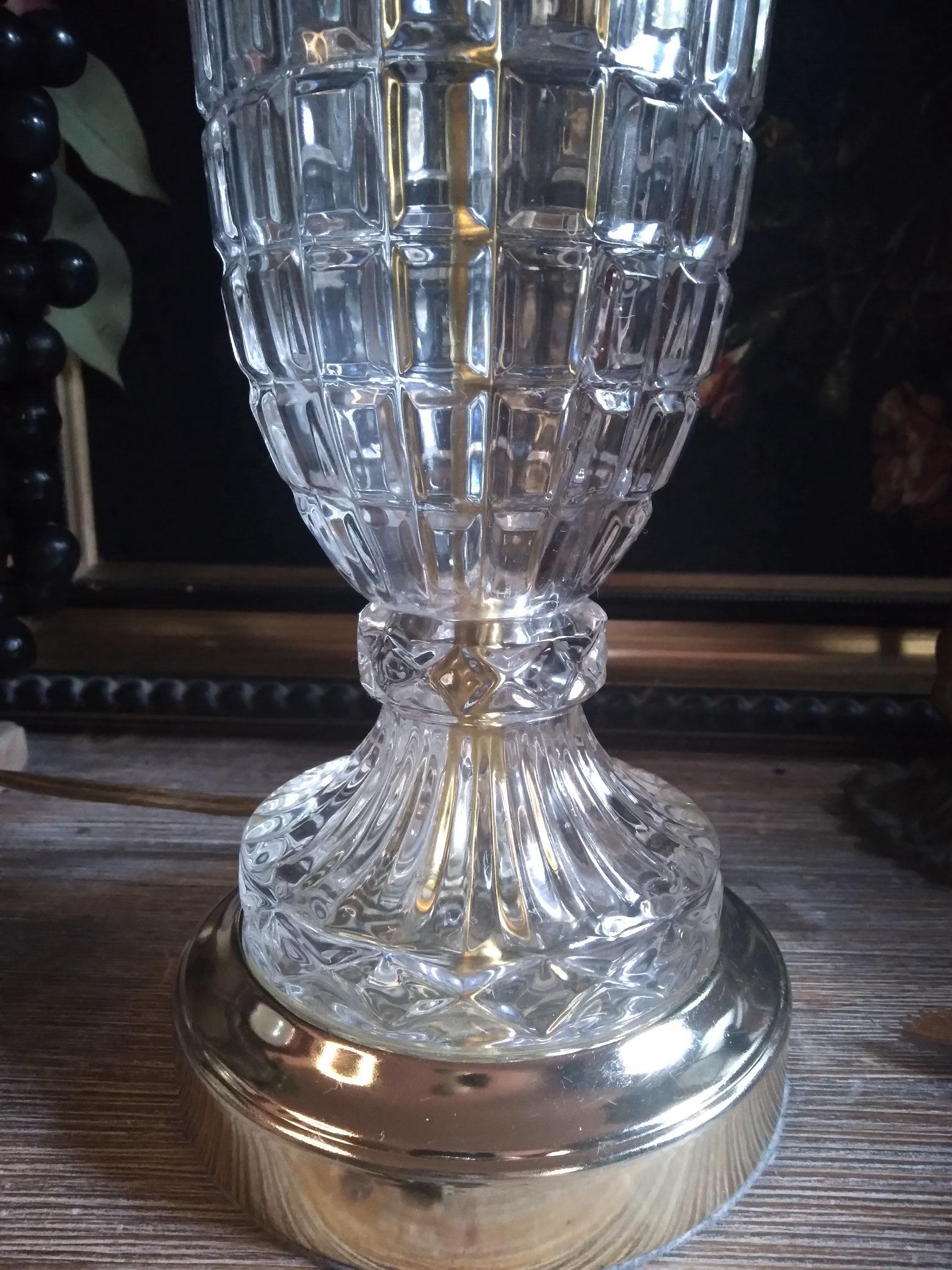 Vintage Leviton Cut Glass Crystal Gold Table Lamp / Brass & Clear