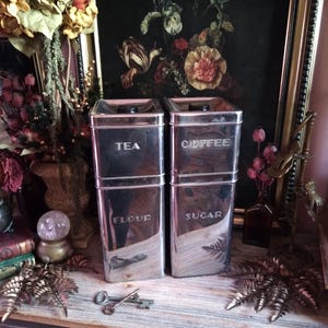 Vintage Garner Ware Canister Set Full Set of 4 / Mid Century Chrome Canisters Flour Sugar Coffee Tea - Atomic Retro Kitchen Lidded Canister