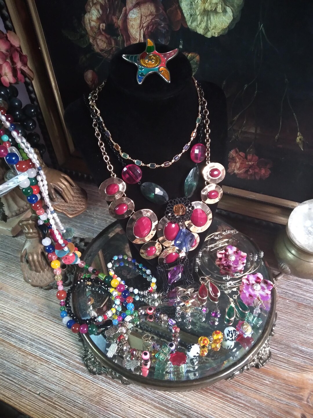 Colorful Boho Rainbow Goddess Vintage Jewelry Lot / Beaded Rhinestone ...