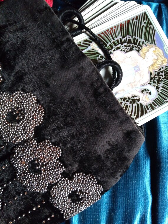 Stunning Antique Black Velvet Silk Pouch / Tarot … - image 6