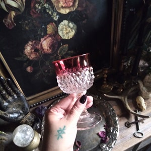 Set of 6 Mid Century Indiana Glass Diamond Point Ruby Wine Water Goblet / Barware / Ritual Chalice  / Offering Vessel / Witchy Decor