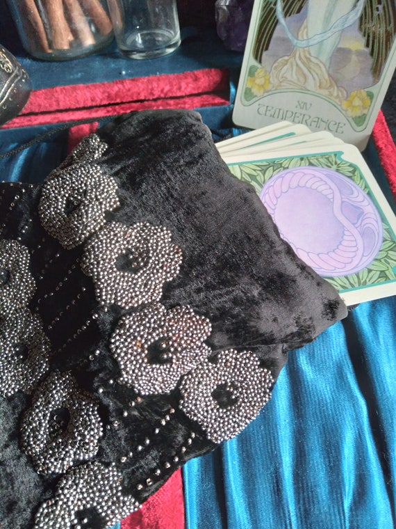 Stunning Antique Black Velvet Silk Pouch / Tarot … - image 8