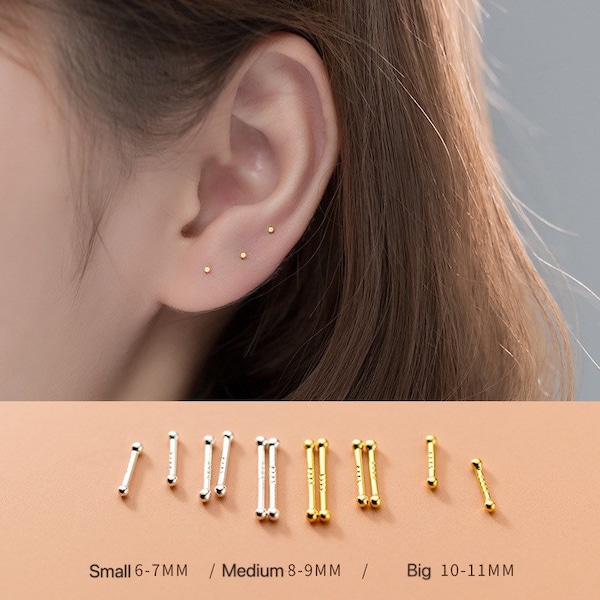 Solid S999 Silver Earrings/Ear Healing Sticks/Ear Cure/Ear Infection Prevention/Sleep Wearing/Thin Tiny Sticks/Four Pairs Set/Silver, Gold