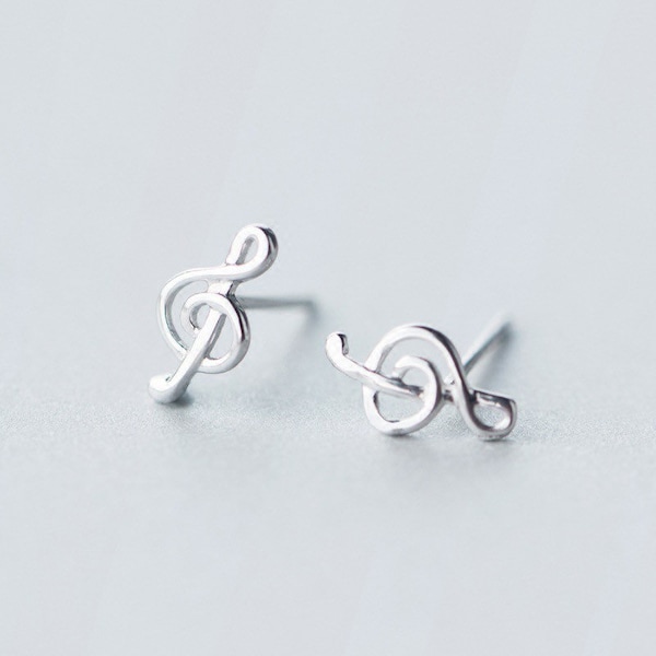 Silver Treble clef icon Stud Earrings-Music Note studs Earrings-Music Treble Clef Earrings-Musical studs earrings-Girls Earrings