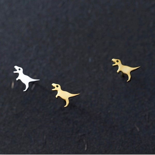 Tiny Dinosaur Stud Earrings/Silver Gold Small T-Rex Dino/Mini Adorable Lovely Studs/Solid S925 Silver Earrings/Cute Little Dinosaur Studs
