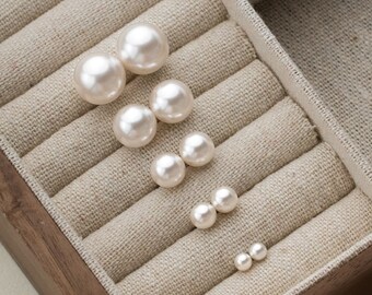 Pearl Ball Stud Earrings/Bright Bead Ball Studs/Solitaire Pearl Ball/Multiple Sizes/Solid Sterling/Shine Plain Beads/High Classic