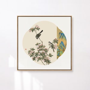 Begonia  Flower and Bird Art Fine brushwork Eastern art Ink and wash Wall Art,Restaurant bedroom decoration Printable Art, Modern Wall art