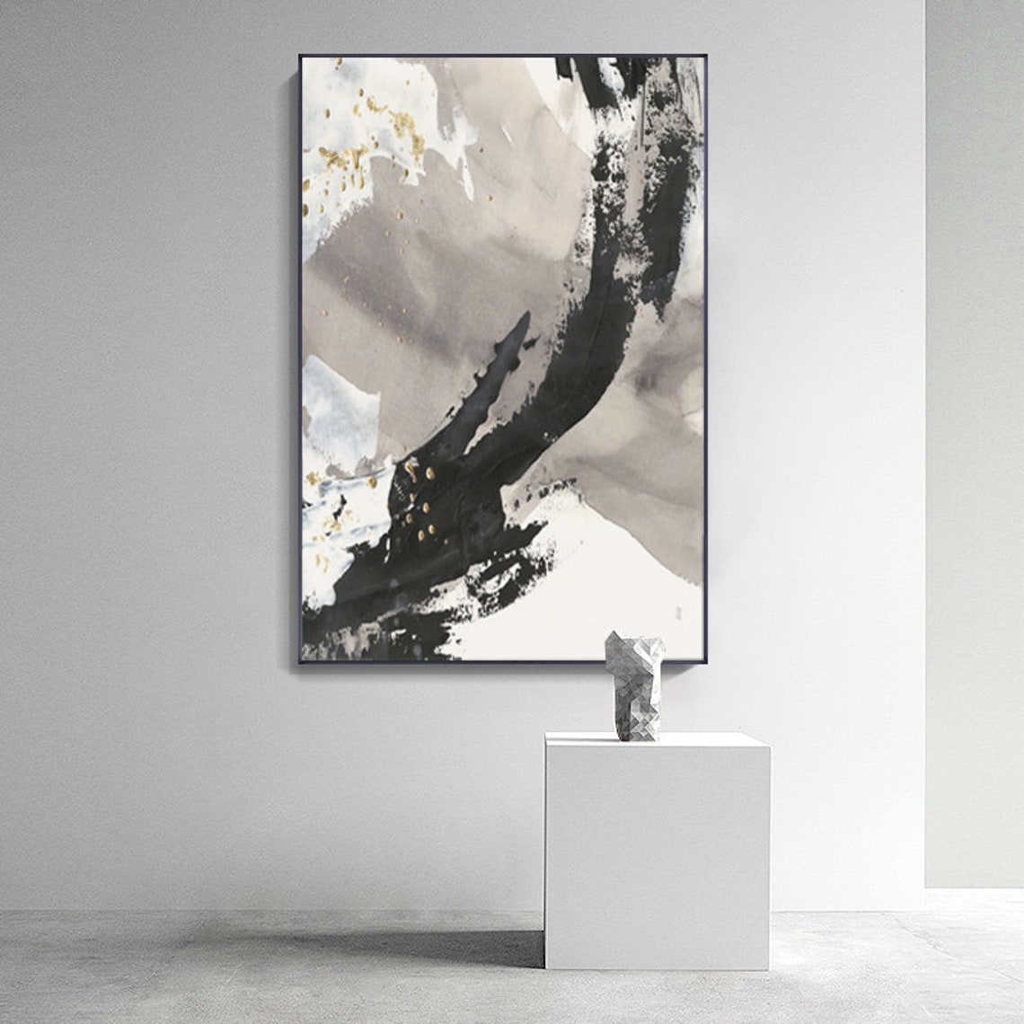 Black and white gold abstract art oil paintingl Print Wall Etsy
