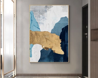 Large scale abstract art Blue gold  oil paintingl Print | Wall Art, Printable, Digital Download, Line Art, Home Decor, Drawing, Minimalist