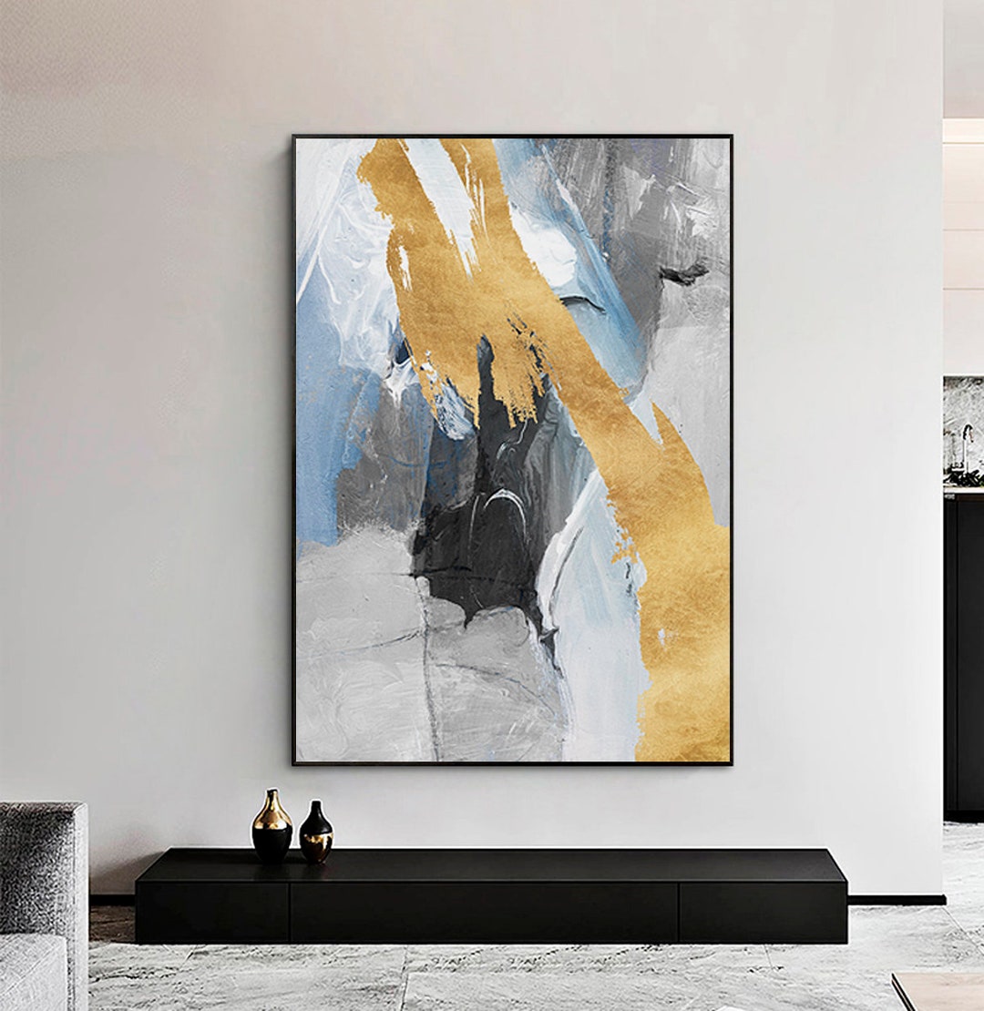 Blue Gold Oil Painting Texture Large Abstract Art Modern Light Luxury ...