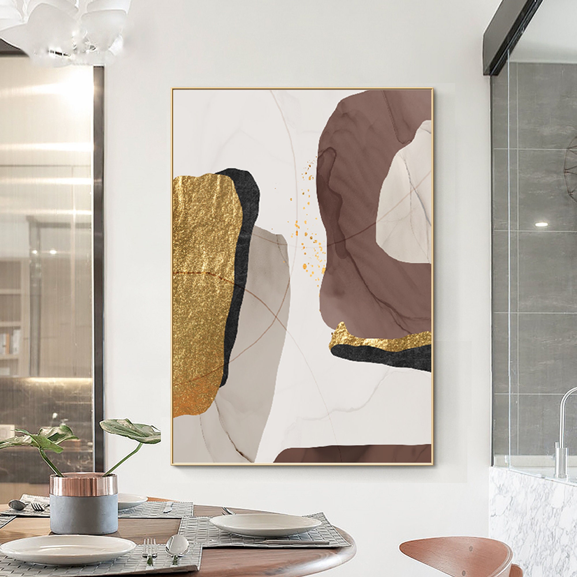 Golden Brown Abstract Large Minimalistic Painting, Large Art Prints,| Wall Art, Printable, Digital Download, Line Art, Home Decor, Drawing,
