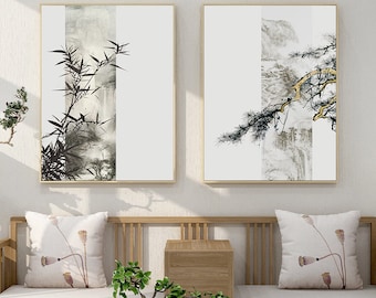 Ink bamboo  pine  Chinese style | Wall Art, Printable, Digital Download, Home Decor, Drawing, Minimalist