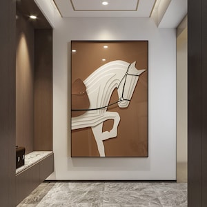 Arte de cavalo estereoscópico marrom luz moderna luxo abstrato arte de parede grande, arte imprimível, arte de parede moderna, impressões de arte moderna