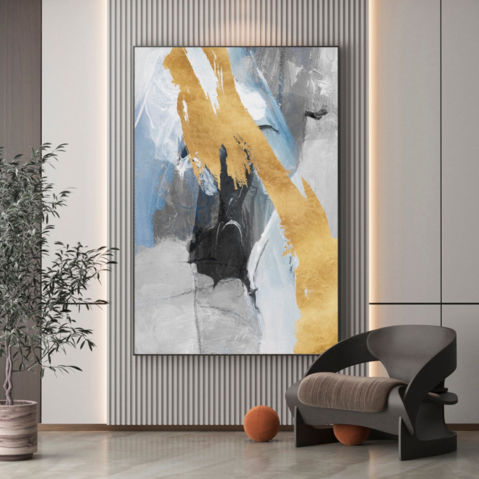 Blue Gold Oil Painting Texture Large Abstract Art Modern Light Luxury ...