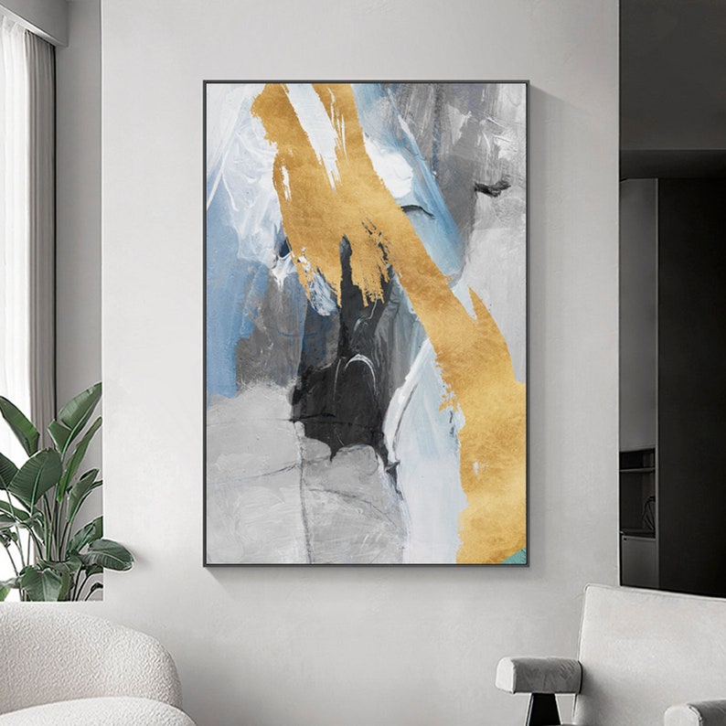 Blue Gold Oil Painting Texture Large Abstract Art Modern Light - Etsy