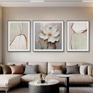 3 sets of Abstract Flower Art  golden   Large oil painting Print |Wall Art,Printable,Digital Download,Home Decor,Drawing