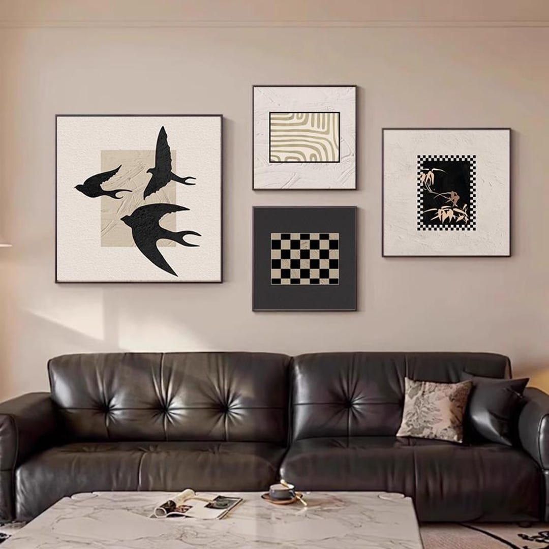 Set Of4 Minimalist Black and White Abstract Geometric Space Art Wall ...