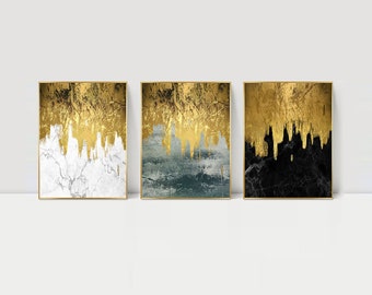 Set of 3 Prints  Abstract gold foil Brush Modern light luxury Abstract Large Wall Art,Printable Art,Modern  Gallery wall,Modern Art prints