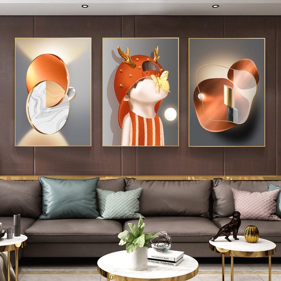 Light luxury art abstraction Triple living room sofa wall painting Printable wall art Digital Download Home Decor Drawing