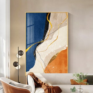 Blue gold foil abstract Large   oil painting Print | Wall Art, Printable, Digital Download, Home Decor, Drawing, Minimalist Modern Wall art