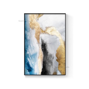 Blue gold abstract art  Large wall art, digital download, line art, modern style, home decoration, minimalism